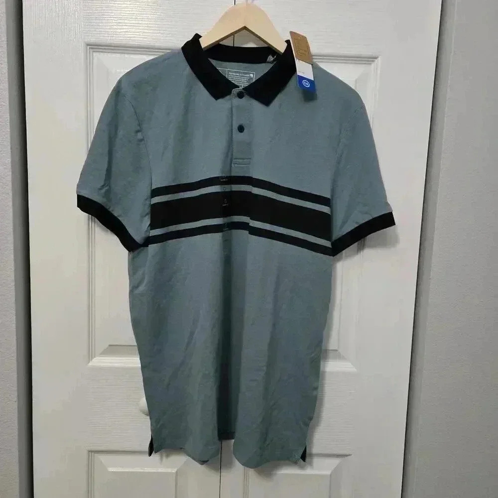 C & A Mexico‎ Polo Shirt Short Sleeve Polo Striped Green Black Mens Large nwt